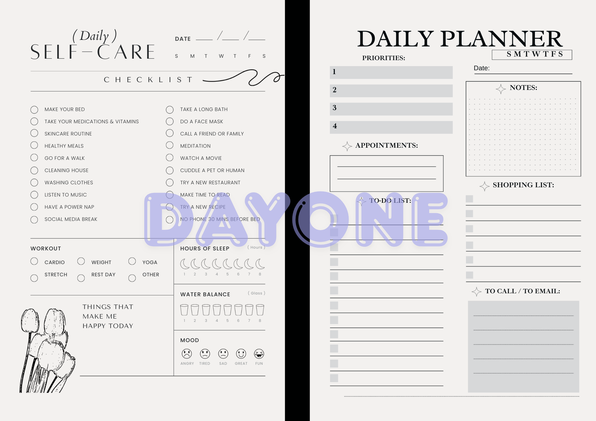 Daily Self-Care Planner & To-Do List | Minimalist Printable Daily Planner | A4 Landscape PDF Download